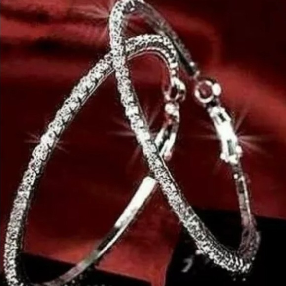 Silver Tone Rhinestone Hoop Earrings - Picture 1 of 2